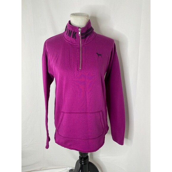 Pink Women’s Sweatshirt Purple Victoria's Secret 1/4 Zip Lightweight Size Small - Picture 2 of 6